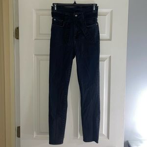 7 For All Mankind Womens Black Paperbag Tie Waist Roxanne Ankle Jeans